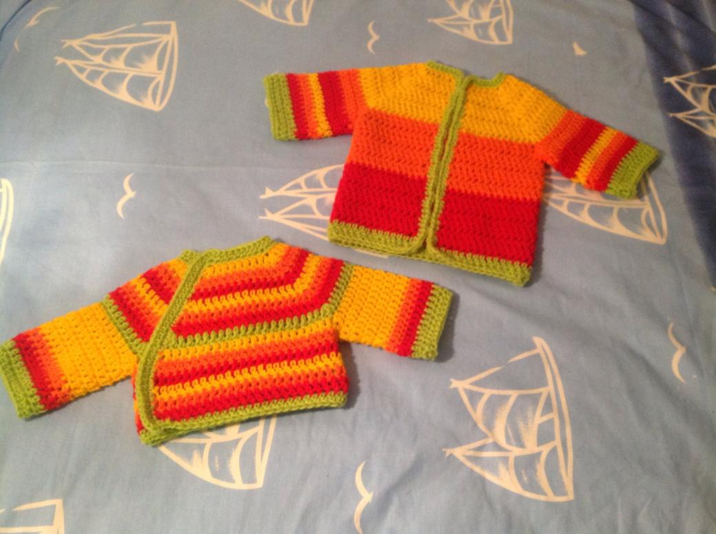 Toddlers size 1 - 2 cardigan to show off variegated yarn.-image-jpg