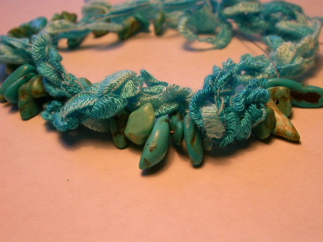 Turquoise Ribbon with turquoise chips and ribbon yarn-turquoisebraceletribbonnchips-jpg