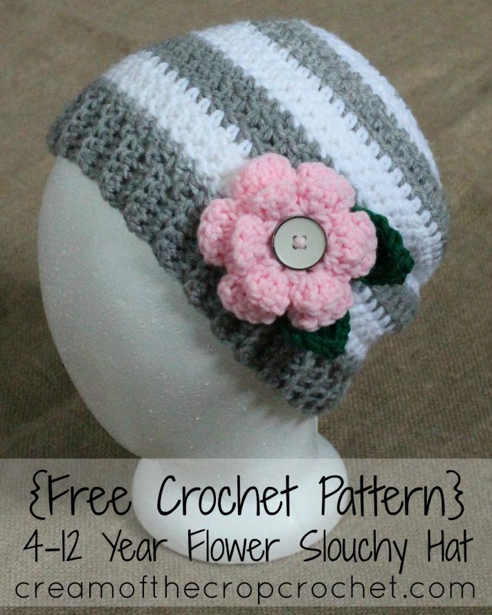 Enjoy this Crochet 4-12 Year Flower Slouchy Hat Pattern-01050-jpg