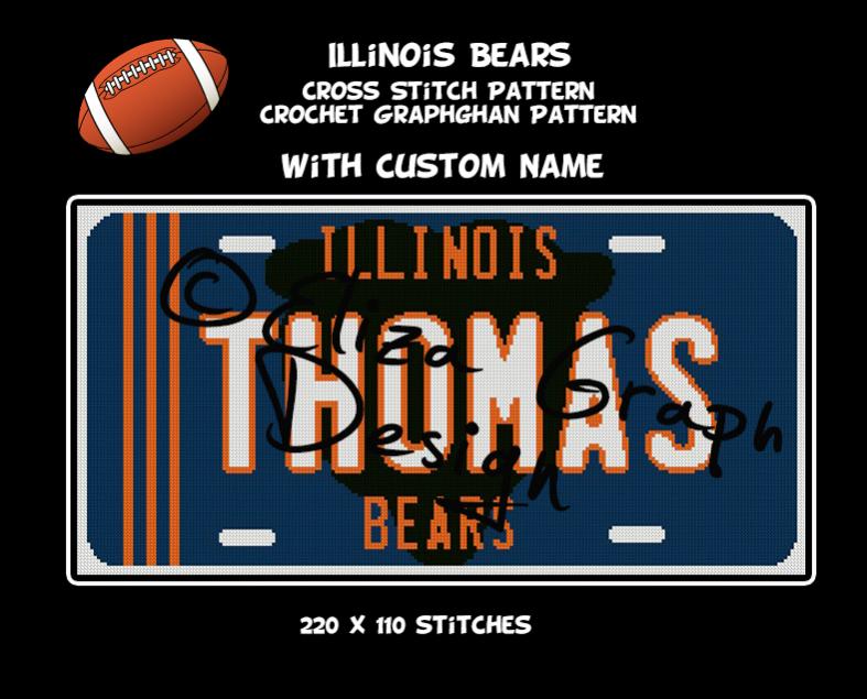 Selling: AmericanFootballTeams License Plate with CUTOM NAME blanket patterns-illinois-bears-0-jpg