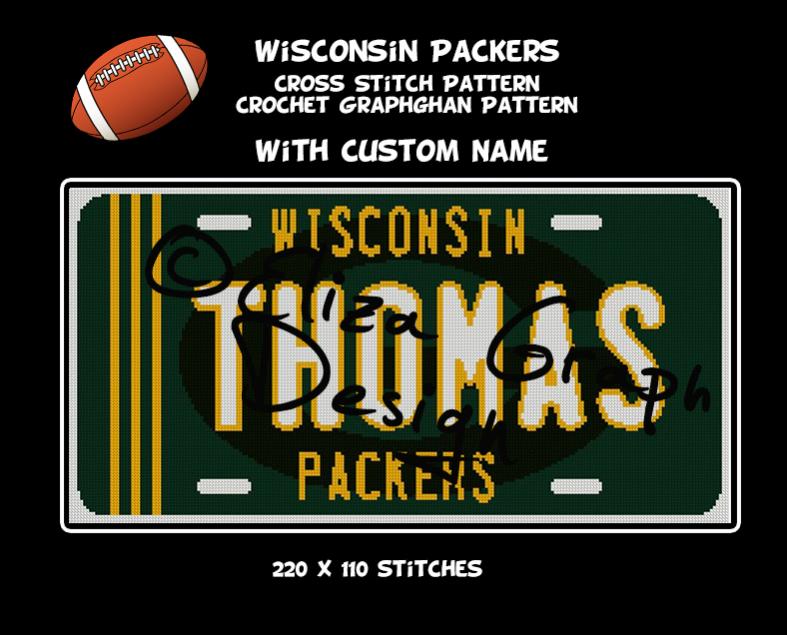 Selling: AmericanFootballTeams License Plate with CUTOM NAME blanket patterns-wisconsin-packers-0-jpg