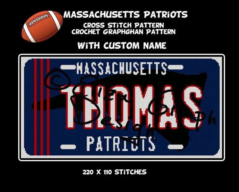 Selling: AmericanFootballTeams License Plate with CUTOM NAME blanket patterns-masssachusetts-patriots-0-jpg