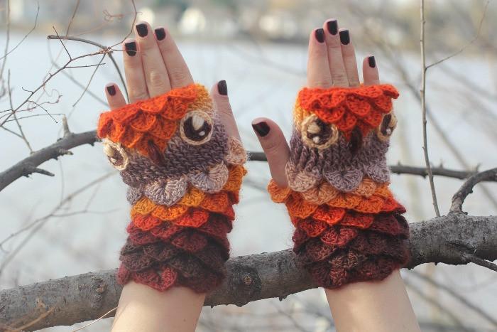 Crocodile Stitch Owl Fingerless Mitts-owl-jpg