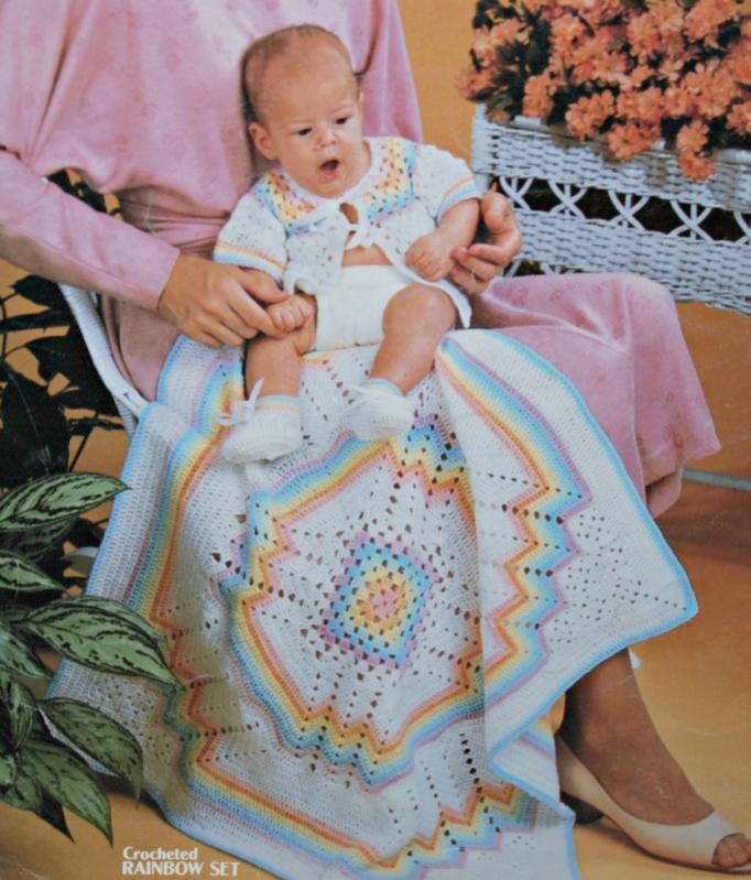 Rainbow Baby Blanket, Jacket, and Booties Pattern-vintage-jpg