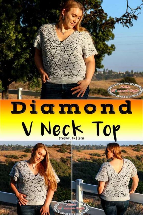 Diamond V Neck Top for Women, XS-4XL-top-jpg