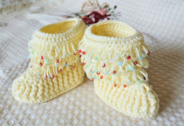 Beaded and Granny Square Baby Booties, 9-12 mos-booties-jpg