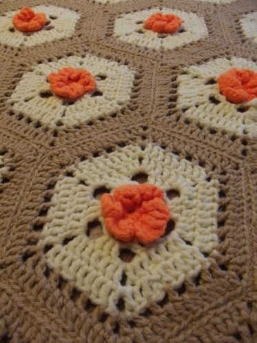 &quot;ORANGE BLOSSOM&quot; A beautiful flowering afghan blanket for sale at GrannyBlankets.com-hexagon-granny-blankets-jpg