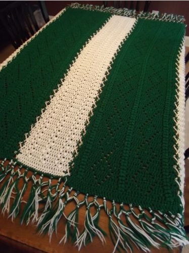 &quot;THE SPARTAN&quot; A green and white handmade crochet blanket at GrannyBlankets.com-green-afghan-blankets-sale-jpg