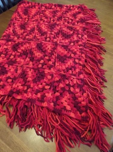 &quot;RED HOT&quot; Multiple shades of red make this one look like it's on fire.-red-handmade-afghan-throw-jpg