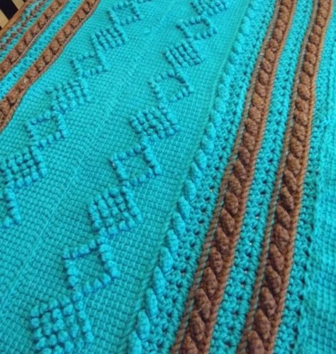 &quot;TURQUOISE&quot;  Turquoise base with brown braids.  Nice!  GrannyBlankets.com-turquoise-braided-afghan-blanket-jpg