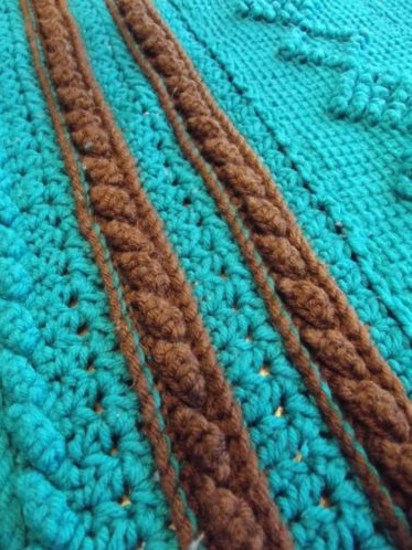 &quot;TURQUOISE&quot;  Turquoise base with brown braids.  Nice!  GrannyBlankets.com-turquoise-braided-afghan-blankets-jpg