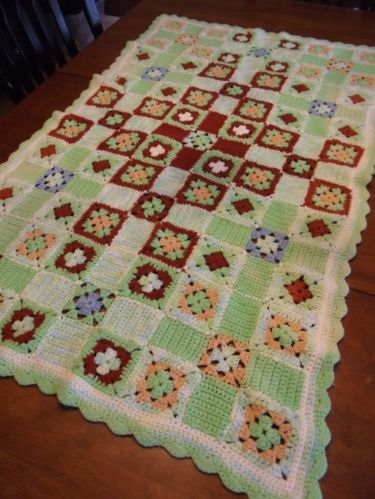 &quot;MINT CHOCOLATE CHIP&quot;  Mint with chocolate brown squares.  GrannyBlankets.com-granny-square-blankets-sale-jpg
