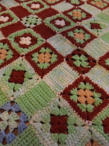 &quot;MINT CHOCOLATE CHIP&quot;  Mint with chocolate brown squares.  GrannyBlankets.com-vintage-handmade-afghan-throws-jpg