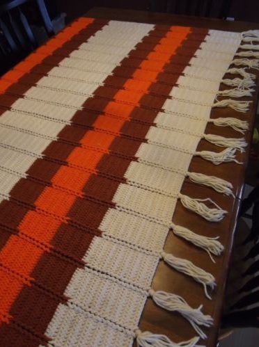 &quot;FRIENDLY FRINGE&quot;  Great design available at GrannyBlankets.com-homemade-orange-afghan-blanket-fringe-jpg