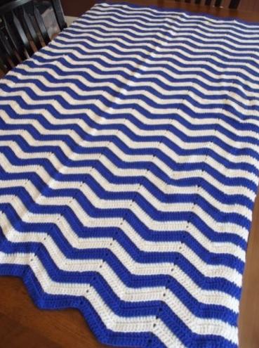 &quot;BOLD BLUE&quot;  A bright blue and white chevron afghan throw.  GrannyBlankets.com-blue-crochet-blanket-jpg