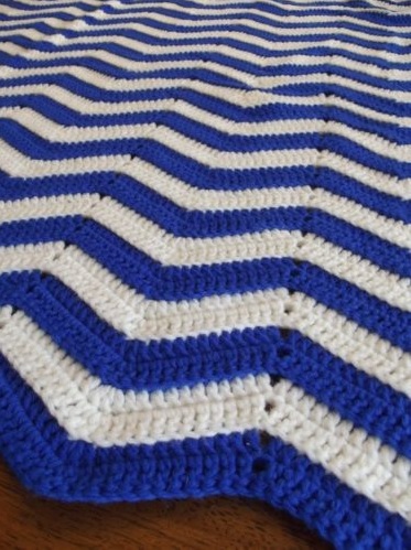 &quot;BOLD BLUE&quot;  A bright blue and white chevron afghan throw.  GrannyBlankets.com-blue-crochet-blankets-sale-jpg