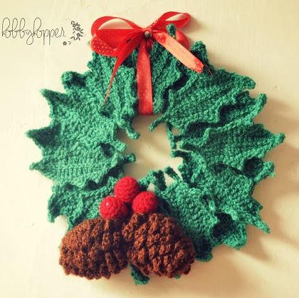Pine Cone Holly Wreath Free Crochet Pattern (English)-pine-cone-holly-wreath-free-crochet-pattern-jpg