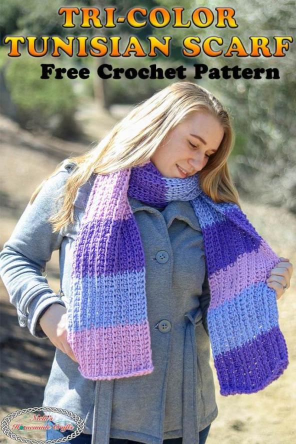 Tri Color Tunisian Scarf for Women-tri-color-tunsian-scarf-free-crochet-pattern-jpg