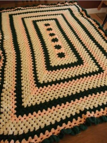 &quot;FANTASTIC FLUFF&quot;  A striped afghan with inner granny squares.  GrannyBlankets.com-handmade-fluffy-crochet-blanket-jpg