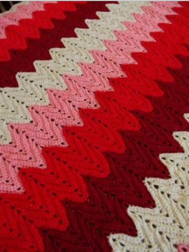 &quot;LIL DEVIL&quot;  Red, pink, and white chevron.  GrannyBlankets.com-lil-devil-afghan-throw-blankets-jpg