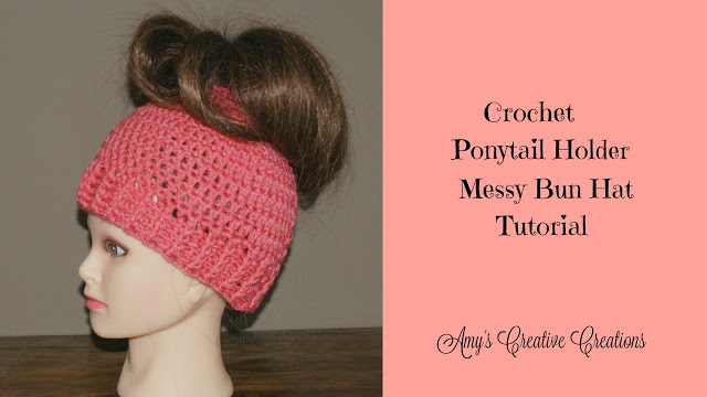 Crochet Elastic Ponytail Holder Messy Bun Hat (All Sizes) with Video-messy-jpg