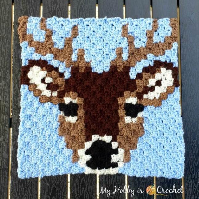 Another Wildlife C2C Square, Deer Stag-deer-c2c-square-free-crochet-pattern-jpg