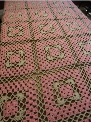 &quot;PINK SQUARES&quot;  A large pink afghan.  GrannyBlankets.com-pink-squares-handmade-afghan-blanket-jpg