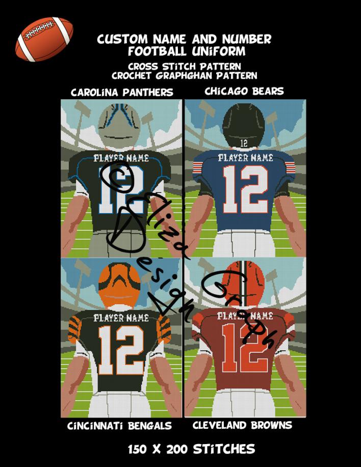 Custom Name and Number American Football Uniform CROSS STITCH Pattern, CROCHET Graphg-pg2-jpg