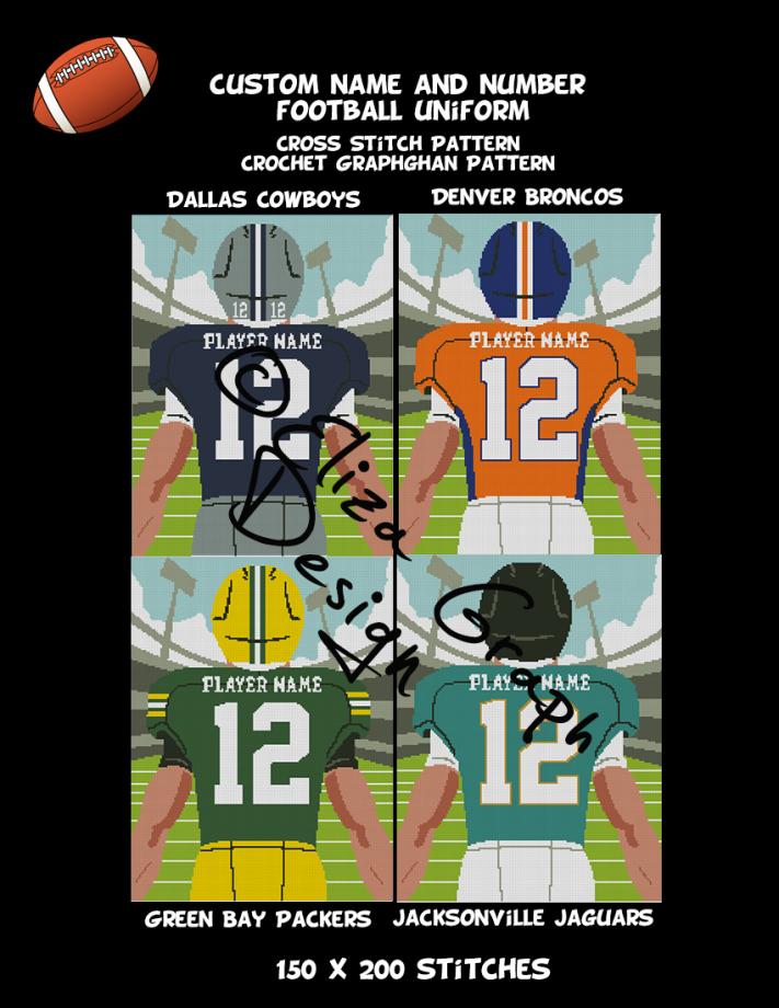 Custom Name and Number American Football Uniform CROSS STITCH Pattern, CROCHET Graphg-pg3-jpg