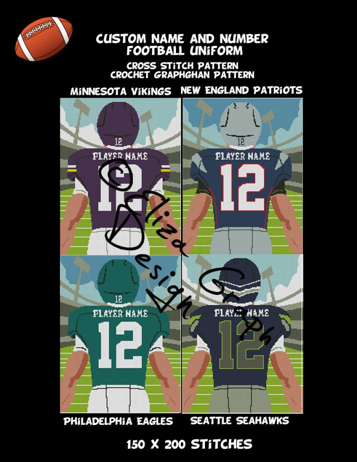 Custom Name and Number American Football Uniform CROSS STITCH Pattern, CROCHET Graphg-pg4-jpg