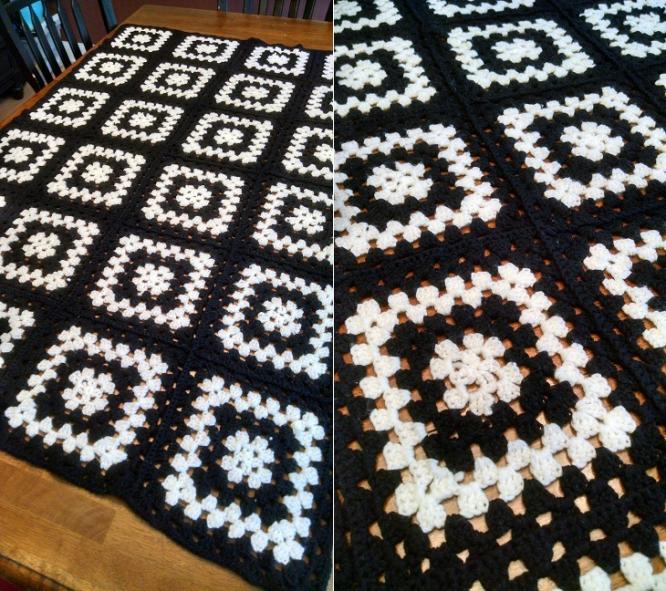 &quot;OREO&quot;  A solid black and white afghan.  GrannyBlankets.com-black-white-afghan-blanket-jpg
