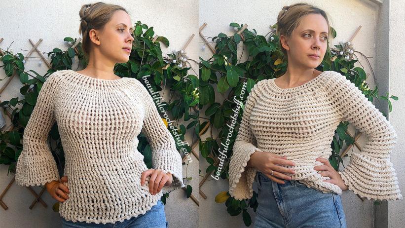 Crochet two sides flare sleeve sweater free pattern-8-youtube-jpg