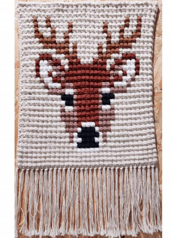 Deer Stag Wall Hanging - |  Free Crochet Pattern and Graph-deer-wall-hanger-bobble-stitch-jpg