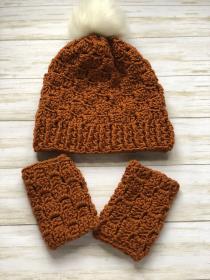 Acorn Hat, Fingerless Gloves and Cowl for Women-w1-jpg
