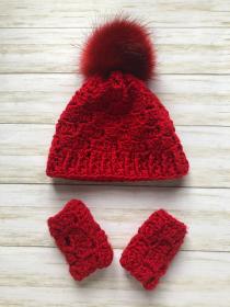 Acorn Hat, Fingerless Gloves and Cowl for Women-w2-jpg