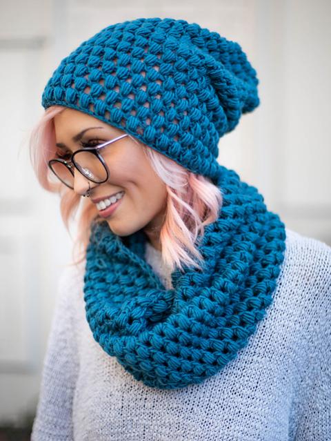 Perfectly Puff Beanie and Cowl, child to adult-e1-jpg