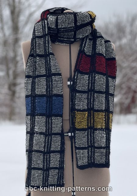 Mondrian Plaid Brioche Scarf for Adults, knit-c2-jpg