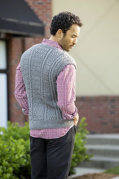Chapel Hill Vest for Men, S-3X. knit-a3-jpg