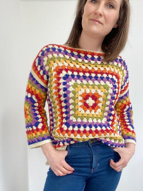 Rainbow Granny Square Sweater for Women, 32&quot; to 46&quot;-e1-jpg