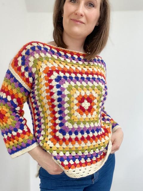Rainbow Granny Square Sweater for Women, 32&quot; to 46&quot;-e4-jpg
