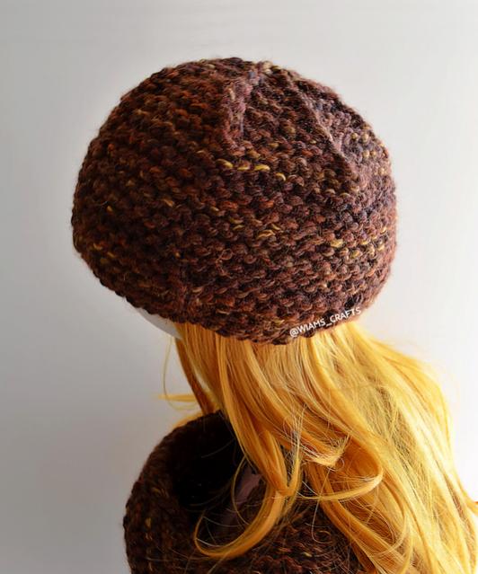 Scalloped Chocolate Shawlette and Hat, knit-a4-jpg