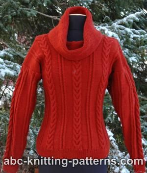 Cowl Neck Sweater with Cables for Women, 12/14 (42/44) knit-a4-jpg