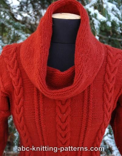 Cowl Neck Sweater with Cables for Women, 12/14 (42/44) knit-a1-jpg