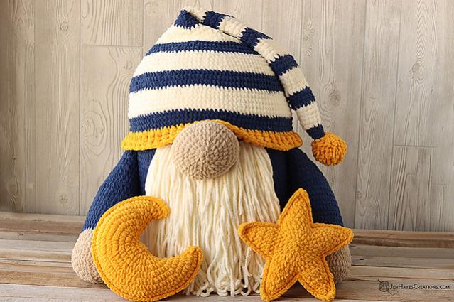 Large Sleepy Time Gnome with Moon and Star Pillows-e1-jpg