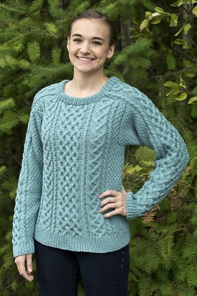 Saddle Shoulder Aran Pullover for Women, S-2X, knit-d1-jpg