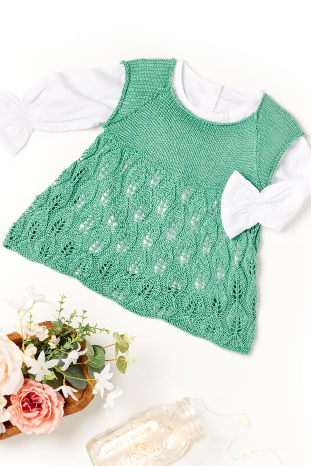 Leaf Lace Dress for Girls,  Newborn to 24 mos, knit-a3-jpg
