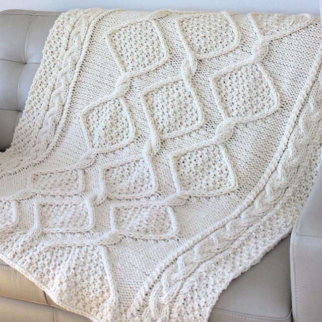 Diamond Heights  Cable Blanket. knit-e1-jpg