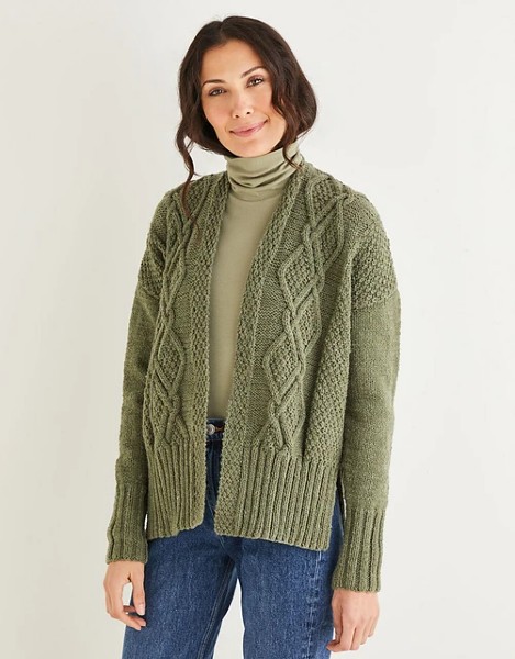 Cabled Open Cardigan for Women, 32 to 54&quot;, knit-e1-jpg