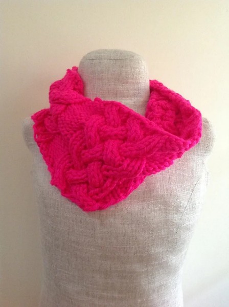 Pink Cabled Cowl, knit-e1-jpg